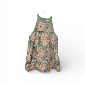 Entro Green and Pink Floral Lace Tank Top